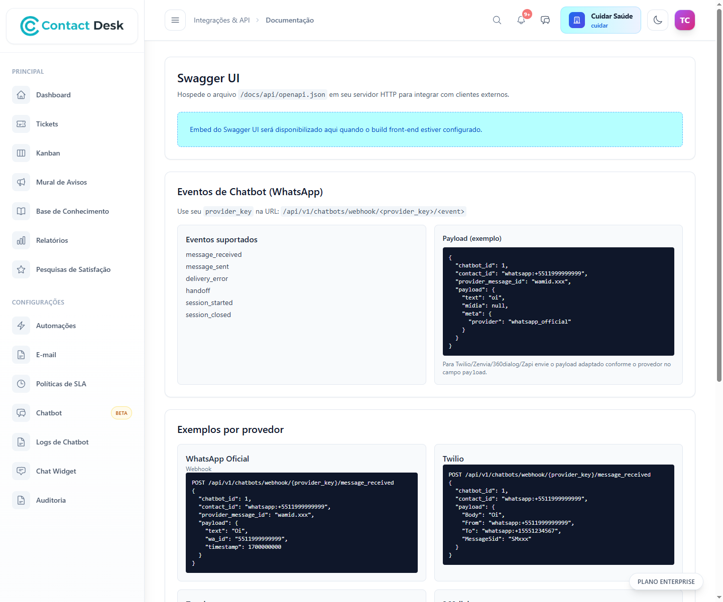 API publica, webhooks e automacoes: o que o Contact Desk aceita integrar
